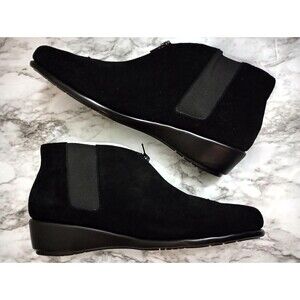 Aerosoles Stitch N Turn Black Suede Leather Ankle Boots Zip Front Size 12